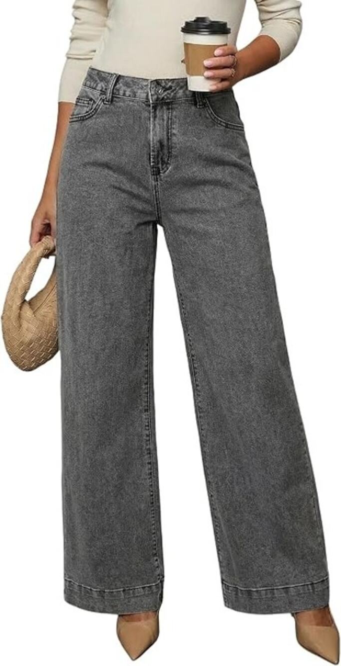 Dokotoo Women's 4 Gray Denim High Rise Stretch Wide Leg Jeans Streetwear T4-3